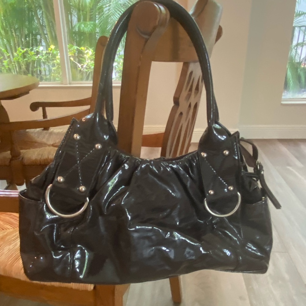 Dark Gray patent shoulder bag